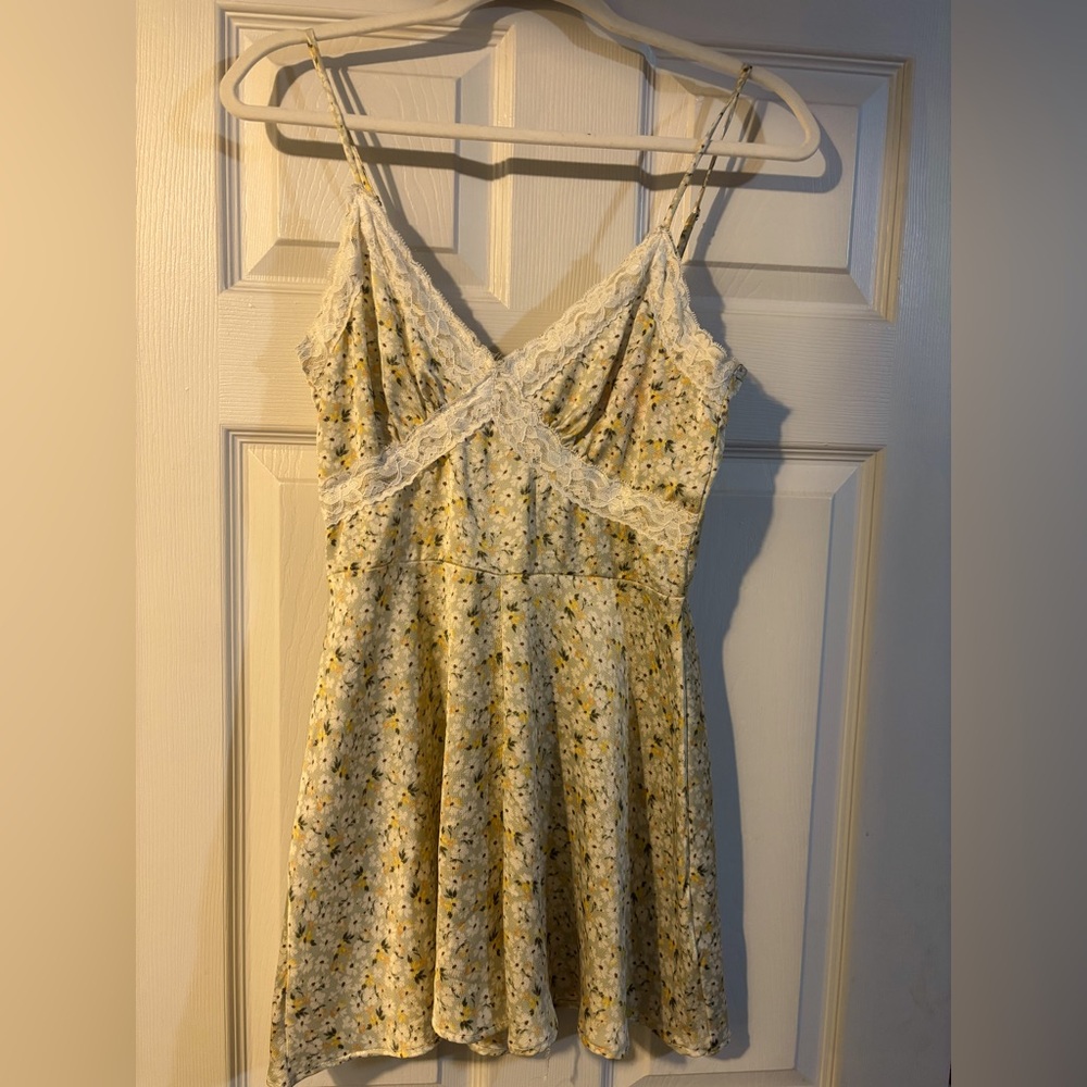 Blue Blush Yellow Floral romper with Lace Trim